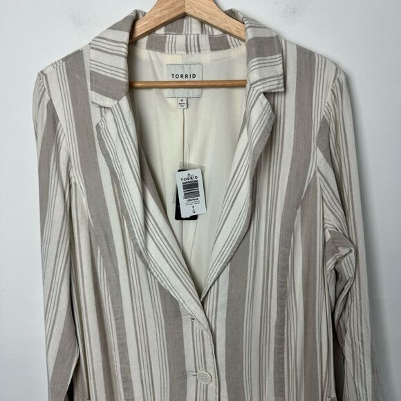 NWT Torrid Linen Striped Blazer White + Beige Coastal Light Size 0 12 Large - Picture 5 of 15
